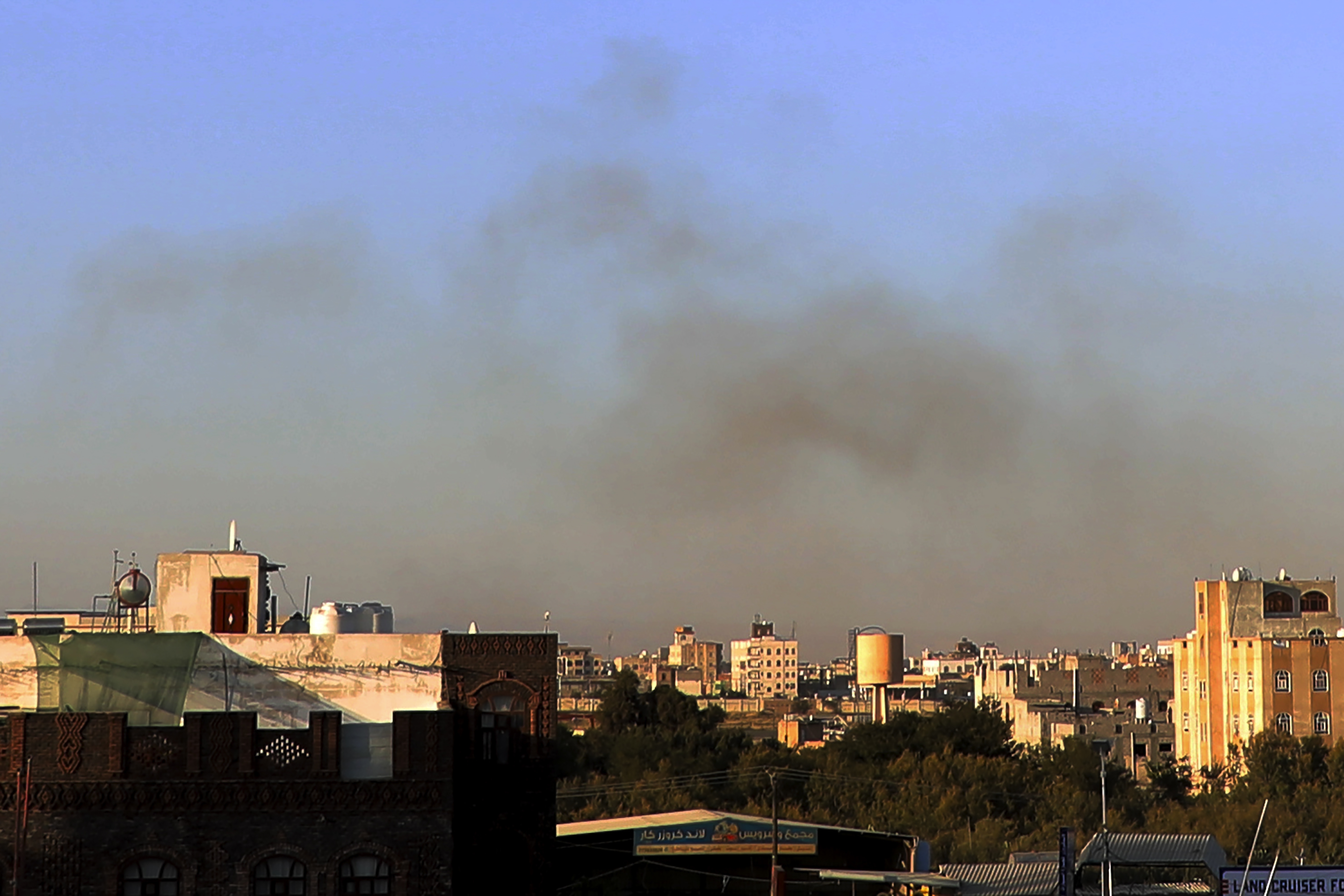 Smoke rises from the area around Yemen
